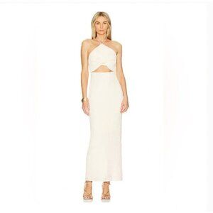 Significant Other Esma Dress Womens 8 Ivory Halter Cutout Crinkle Maxi Open Back